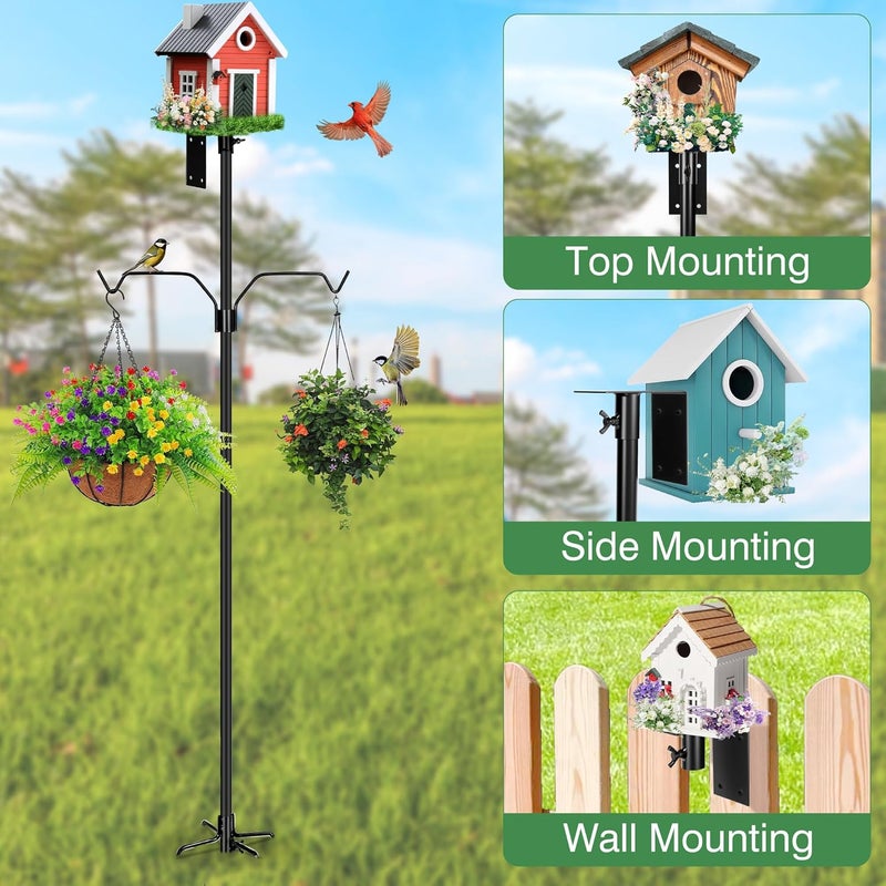YINGYM Bird House Pole, 95 Inch Heavy Duty Bird Feeder Pole Mount Kit for Outdoors, Adjustable Bird Feeding Stand, with 2-Hooks, 5-Prong Base for Birds Watching - Image 5